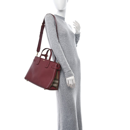 Burberry Grainy Calfskin House Check Medium Banner Tote Mahogany Red 3 of 8