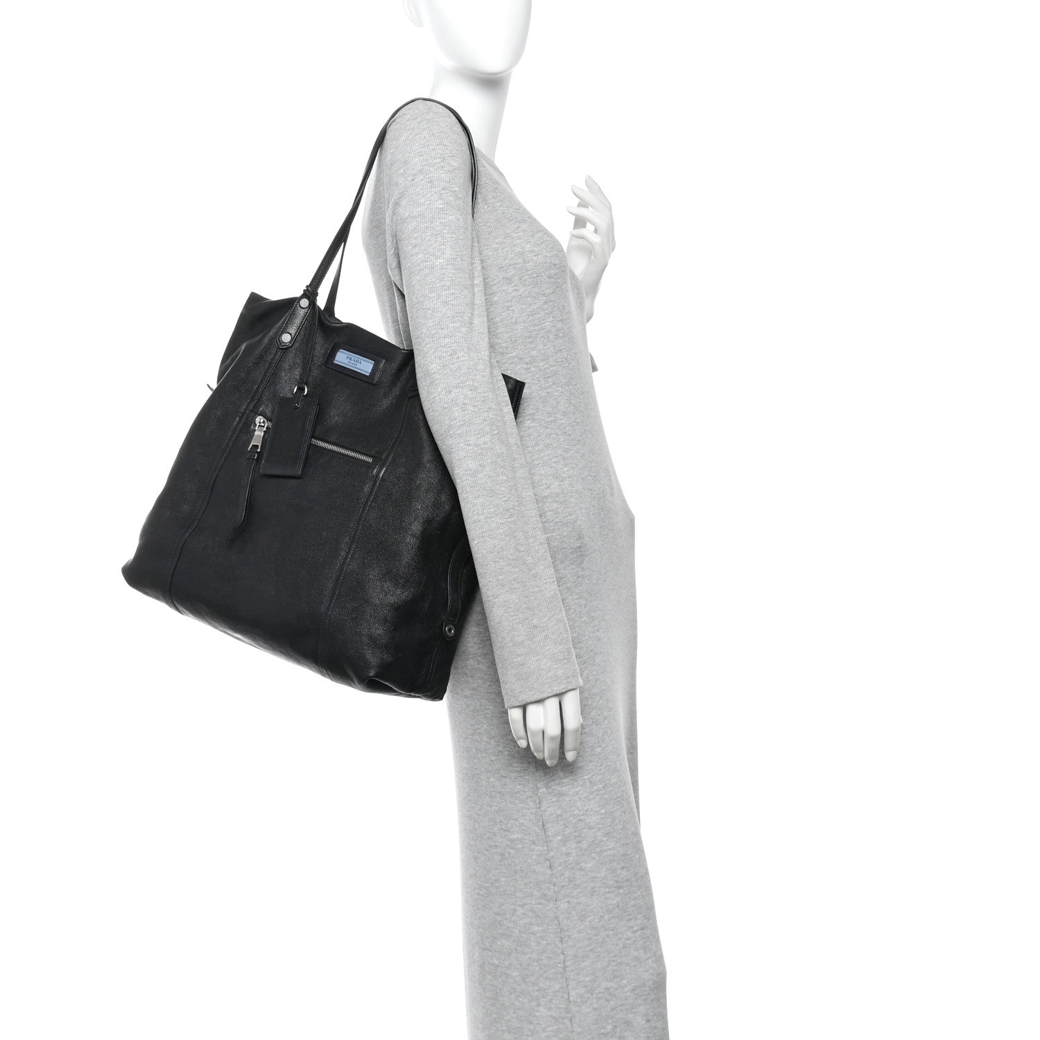 Prada Glace Calf Etiquette Shoulder Tote Black Astrale 2 of 9