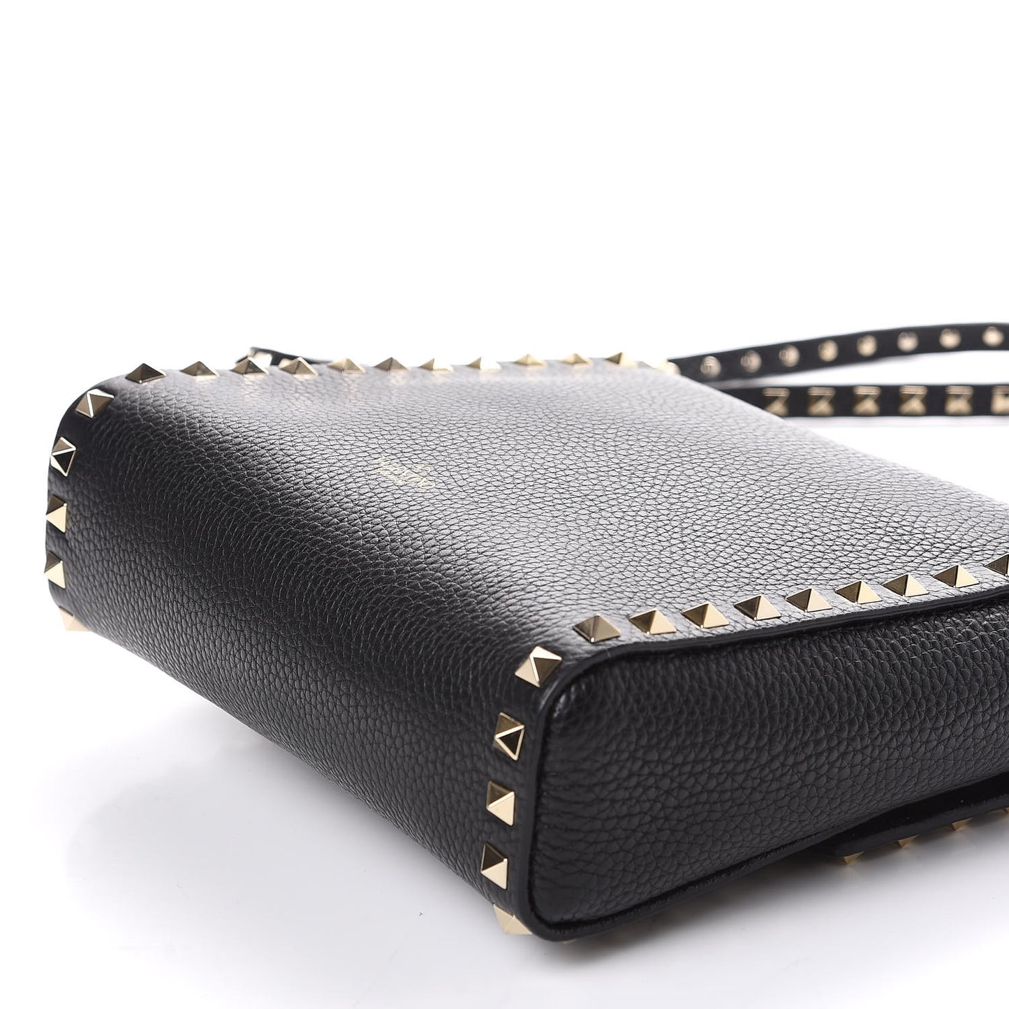 Pebbled Calfskin Rockstud Flip Lock Flap Messenger Black