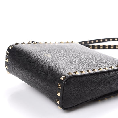 Valentino Garavani Pebbled Calfskin Rockstud Flip Lock Flap Messenger Black 5 of 9