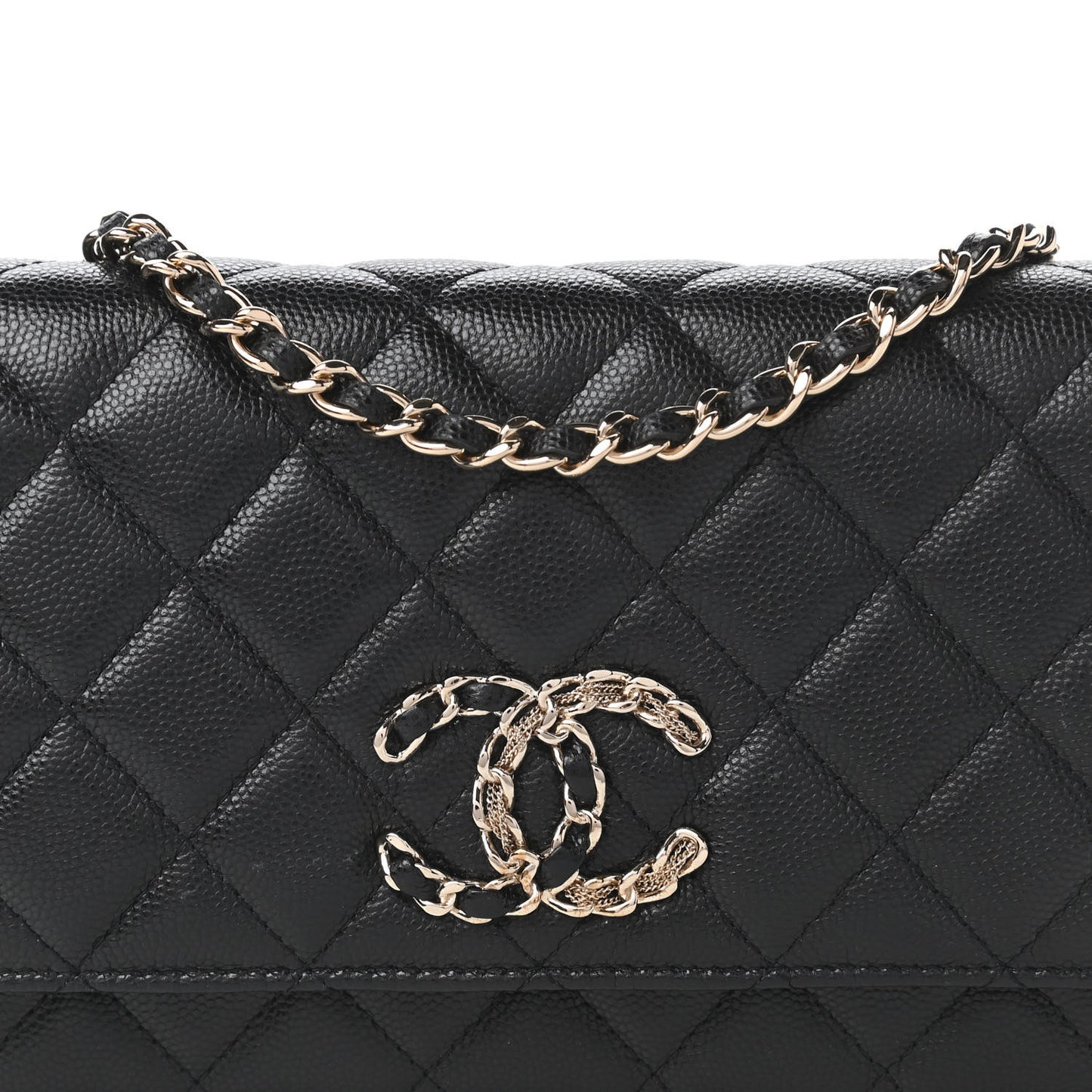 Caviar Quilted French New Wave Chain CC Wallet On Chain WOC Black