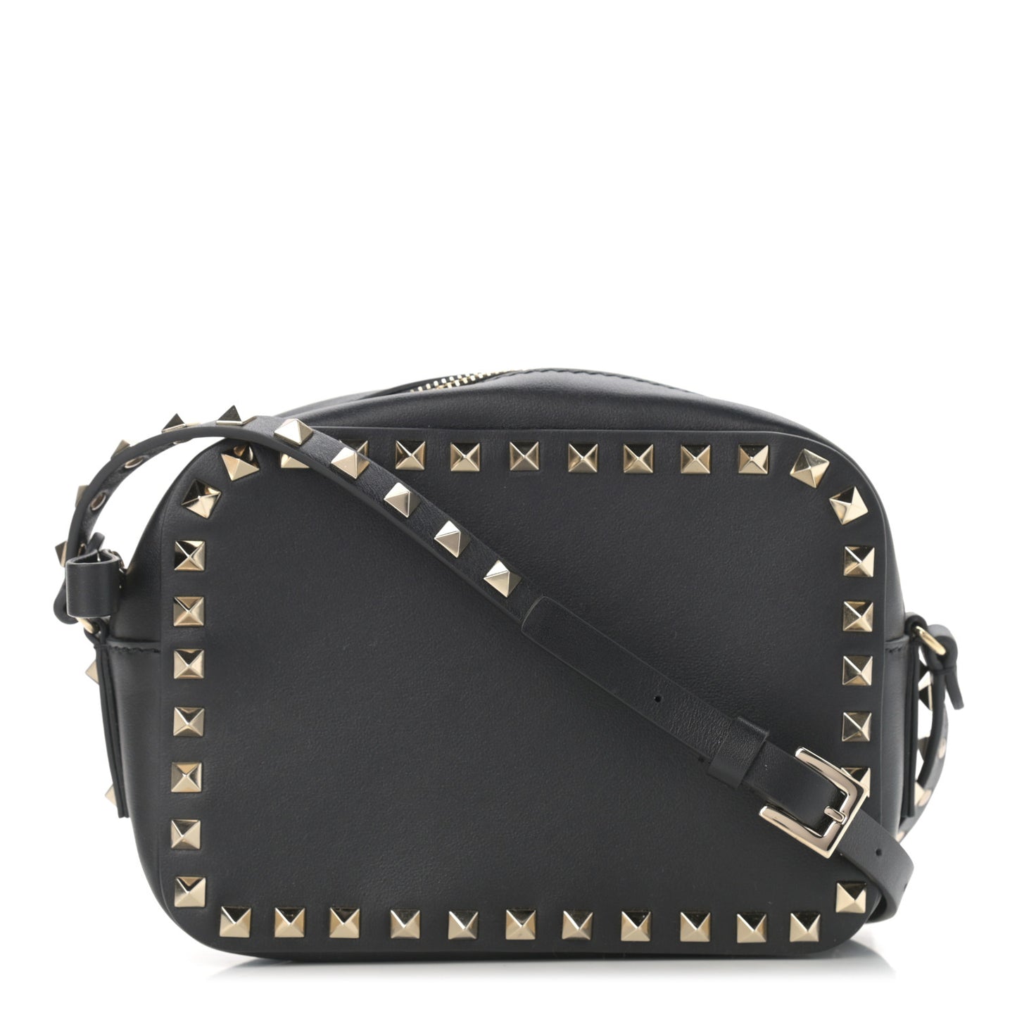 Calfskin Rockstud Camera Crossbody Bag Black