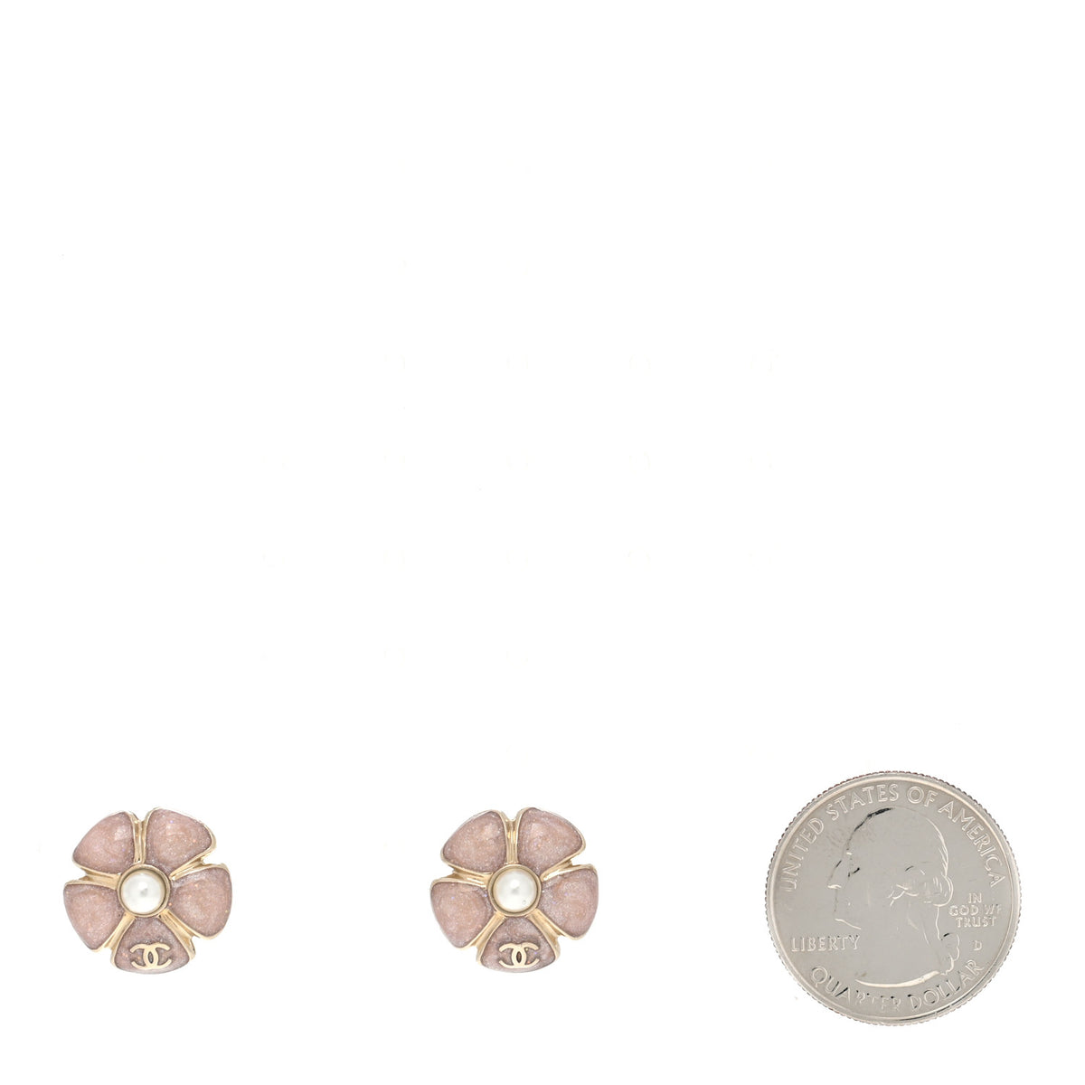 Glitter Enamel Pearl Flower CC Earrings Pink Gold