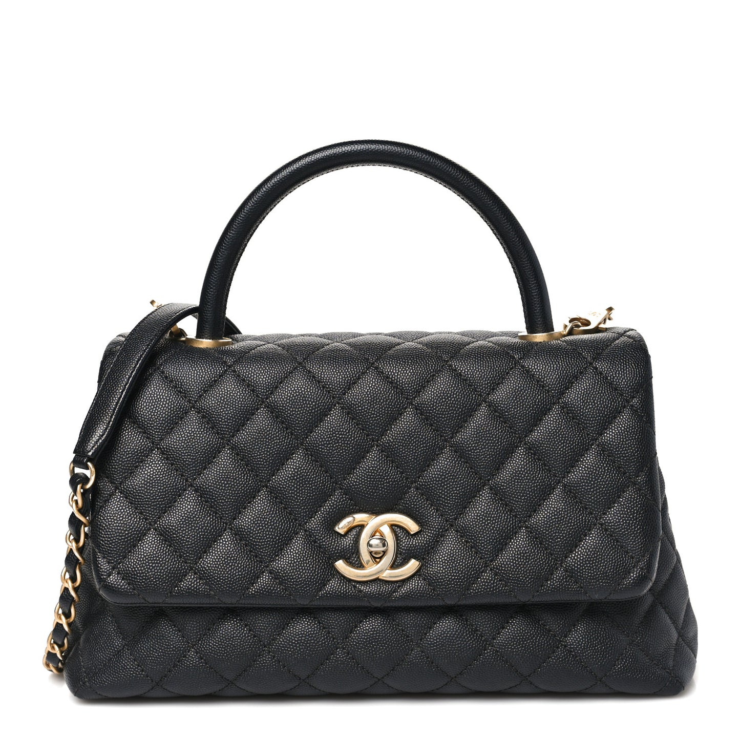 Caviar Quilted Small Coco Chain Handle Flap Black