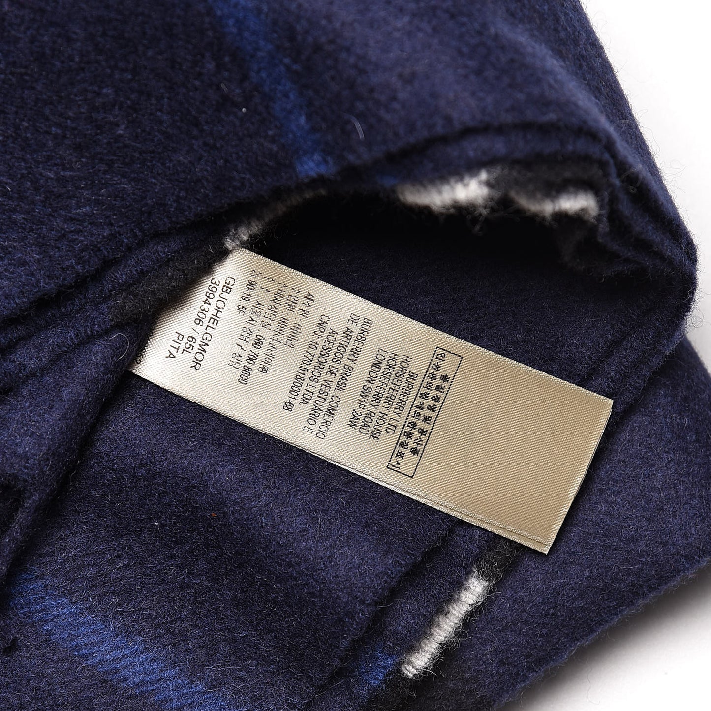 Cashmere Giant Check Fringe Scarf Blue