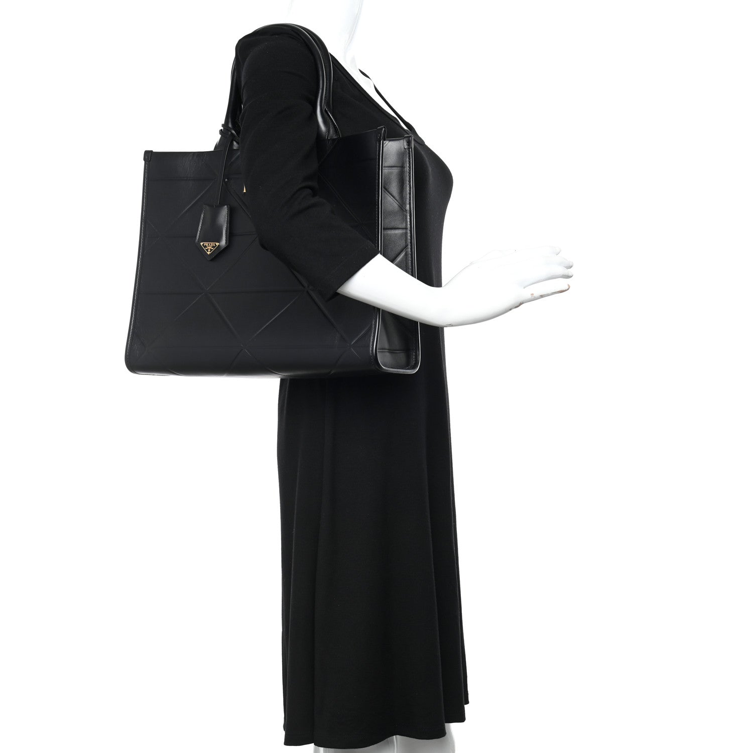 Prada Soft Calfskin Triangolo Symbole Embossed Medium Tote Black 2 of 9