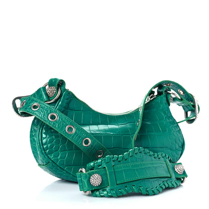 Balenciaga Extra Supple Calfskin Crystal Crocodile Embossed Le Cagole Shoulder Bag XS Jade 3 of 9