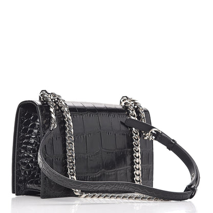 Alexander McQueen Calfskin Crocodile Embossed Knuckle Shoulder Bag Black 3 of 10
