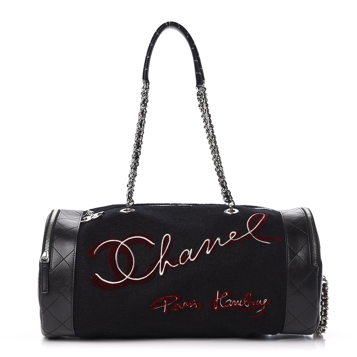 Chanel Wool Calfskin Embroidered Paris Hamburg Bowling Bag Black 1 of 10
