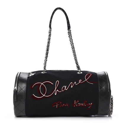 Chanel Wool Calfskin Embroidered Paris Hamburg Bowling Bag Black 1 of 10