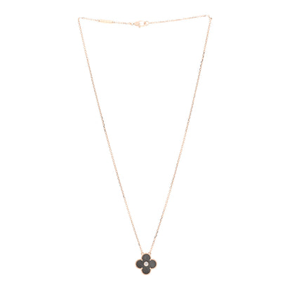 Van Cleef & Arpels 18K Rose Gold Diamond Silver Obsidian Vintage Alhambra Pendant Necklace 2 of 4