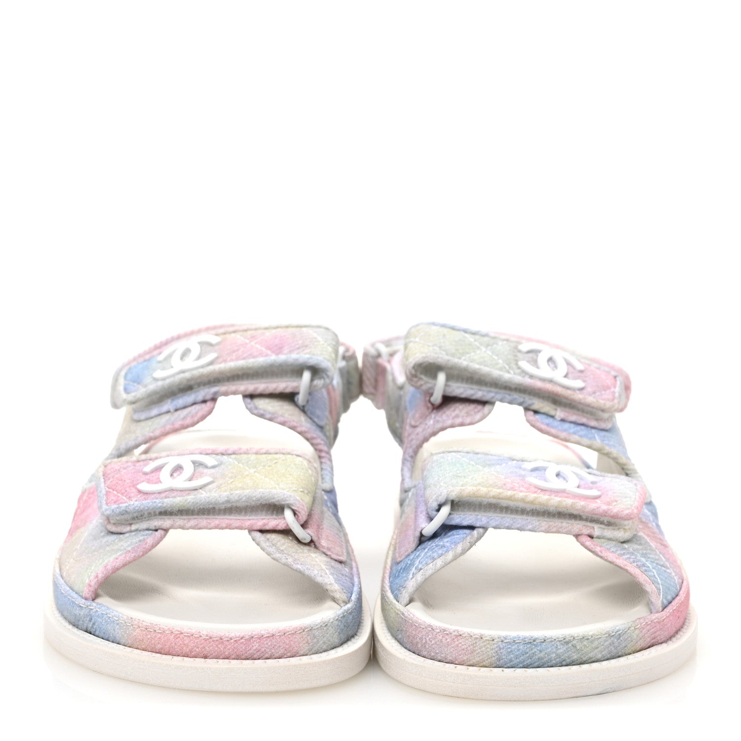 Chanel Printed Fabric Quilted Dad Sandals 36.5 Green Pink Blue 3 of 10