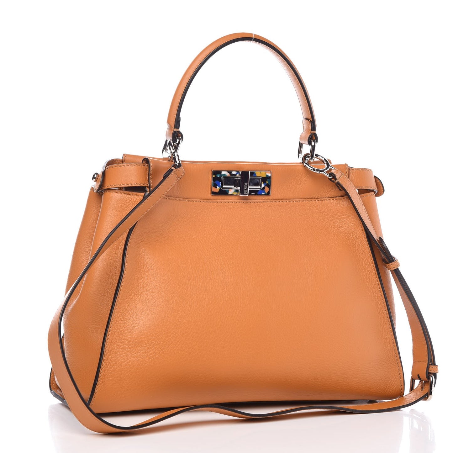 Vitello Seta Shiny Nappa Plexiglass Granite Medium Peekaboo Iconic Satchel Ginger Latte