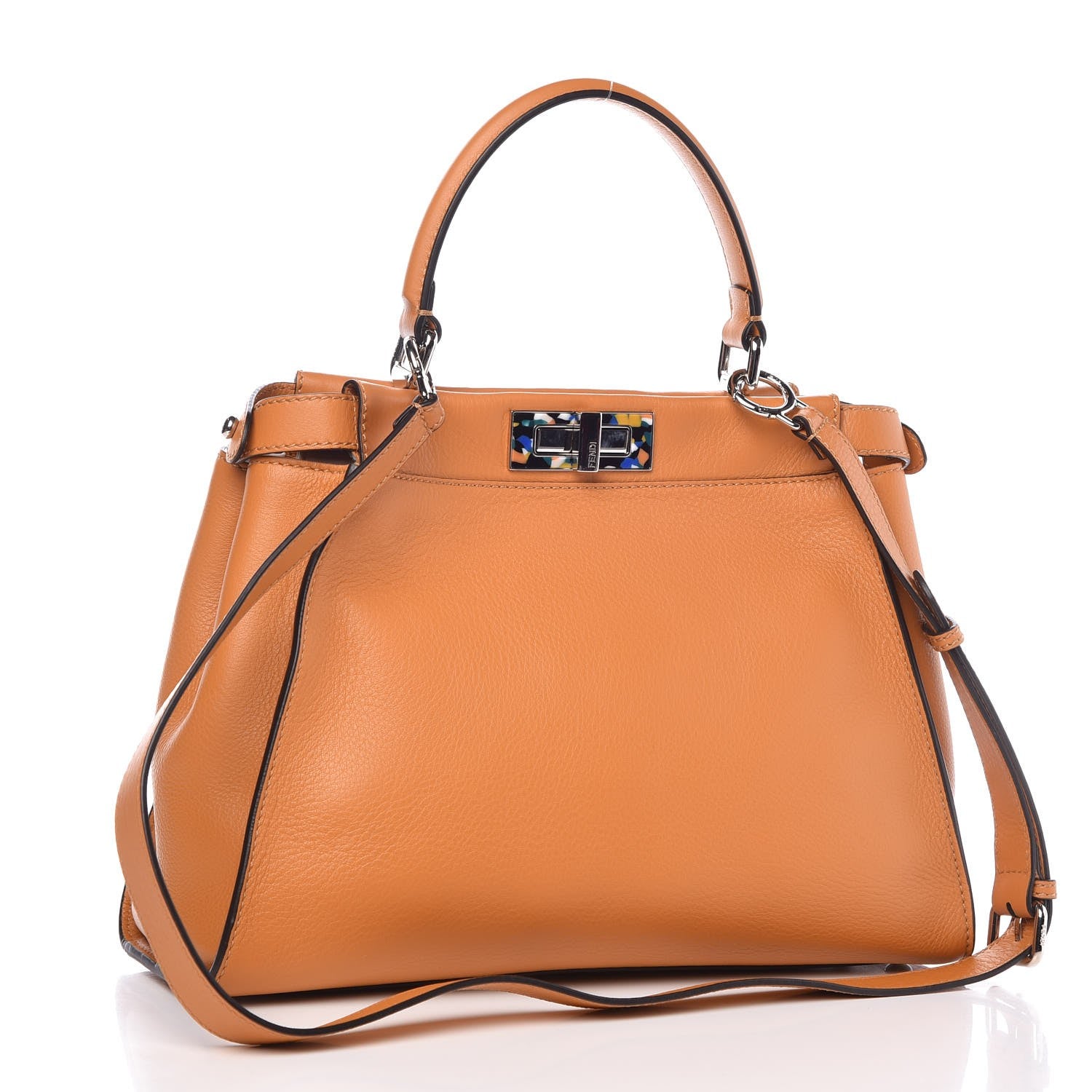 Fendi Vitello Seta Shiny Nappa Plexiglass Granite Medium Peekaboo Iconic Satchel Ginger Latte 3 of 15