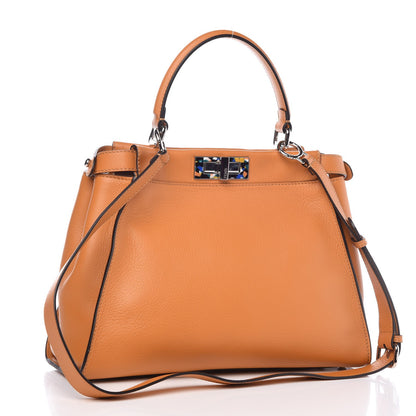 Fendi Vitello Seta Shiny Nappa Plexiglass Granite Medium Peekaboo Iconic Satchel Ginger Latte 3 of 15