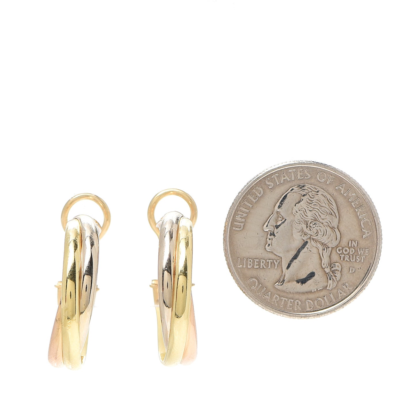 18K Pink Yellow White Gold 5mm Trinity Hoop Clip-On Earrings