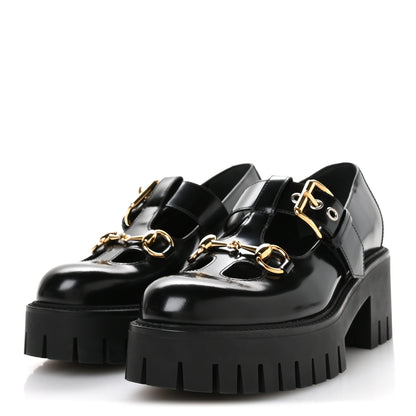 Gucci Cordovan Lux Womens Horsebit Platform Mary Jane Loafers 38.5 Black 4 of 9