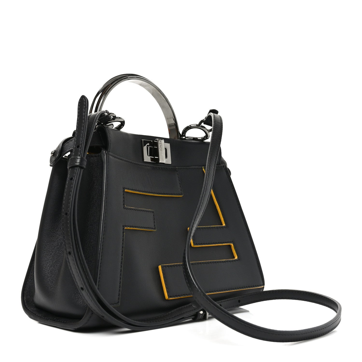 Fendi Nappa FF Mini Peekaboo Iconic Satchel Black Sunflower