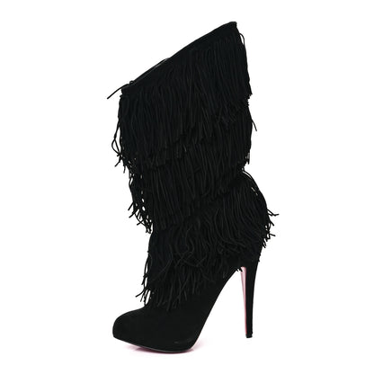 Christian Louboutin Suede For Ever Tina Fringe 140 Boots 41 Black 1 of 7