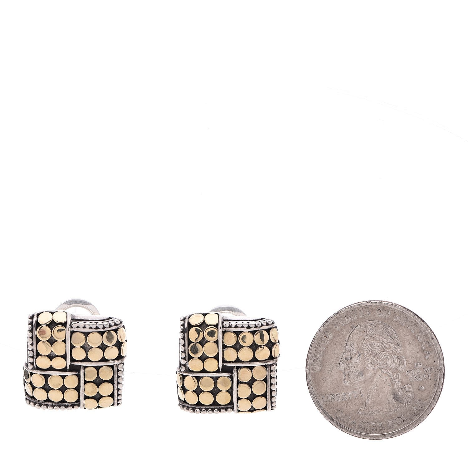 John Hardy Sterling Silver 18K Yellow Gold Basketweave Dot Earrings 2 of 7