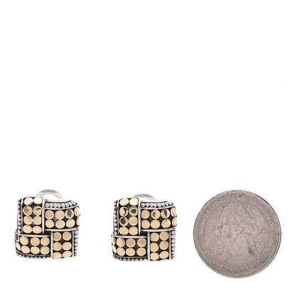 John Hardy Sterling Silver 18K Yellow Gold Basketweave Dot Earrings 2 of 7