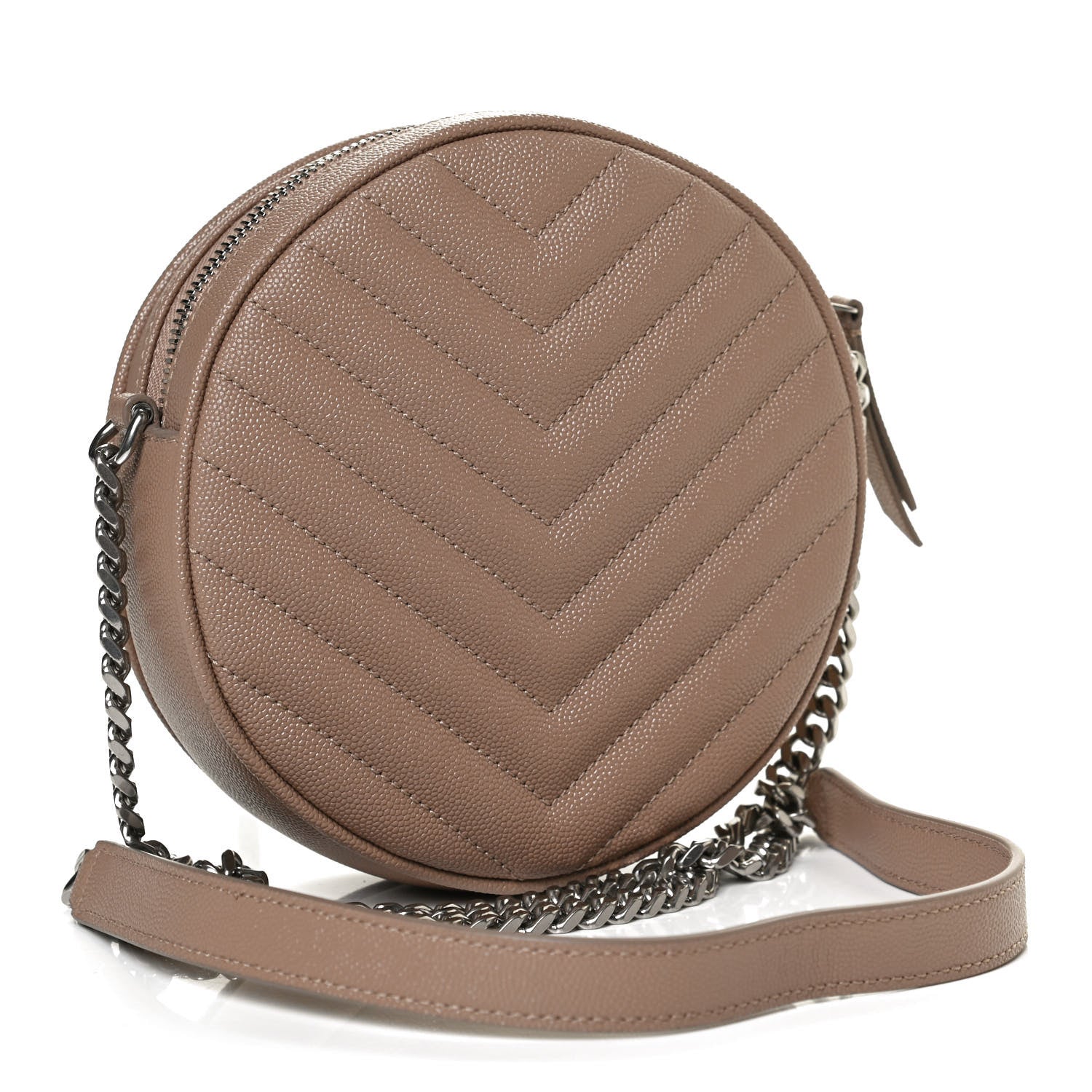 Saint Laurent Grain De Poudre Matelasse Chevron Quilted Round Vinyle Camera Bag Gold Sand 3 of 10