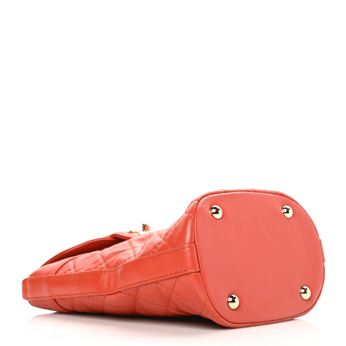 Lambskin Quilted Small CC Lock Flap Bucket Bag Red