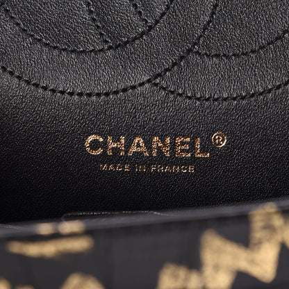 Chanel Calfskin Crocodile Embossed Graffiti 2.55 Cocodile Reissue 225 Flap Black Gold 6 of 14
