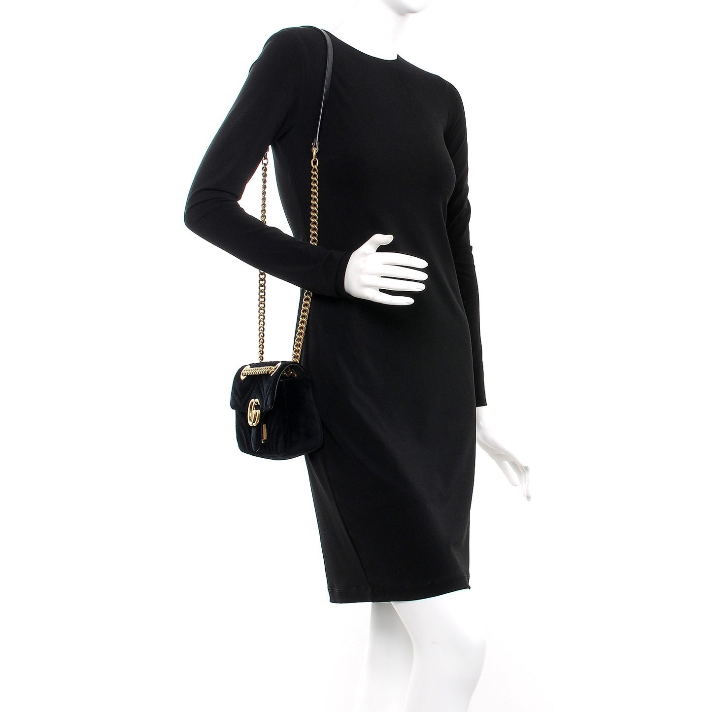 Velvet Matelasse Mini GG Marmont Shoulder Bag Black