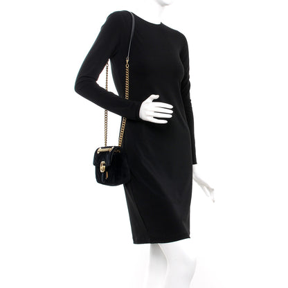 Gucci Velvet Matelasse Mini GG Marmont Shoulder Bag Black 2 of 7