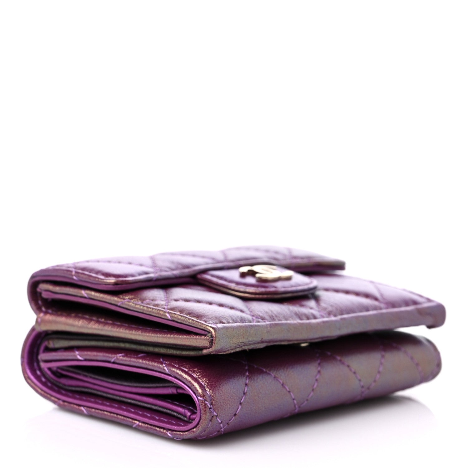 Chanel Iridescent Lambskin Small Quilted Flap Wallet Purple 4 of 13