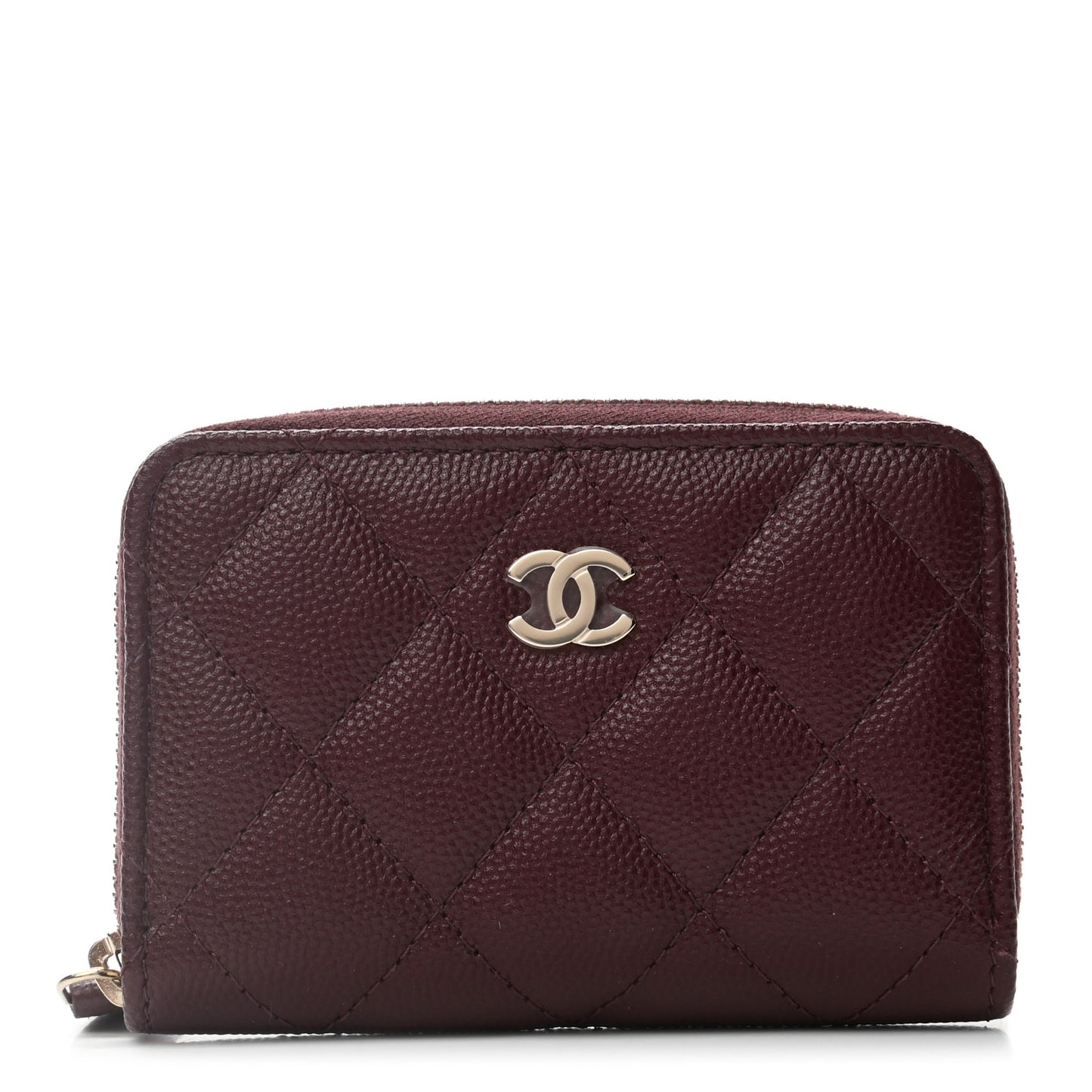 Caviar Quilted Zip Around Coin Purse Burgundy