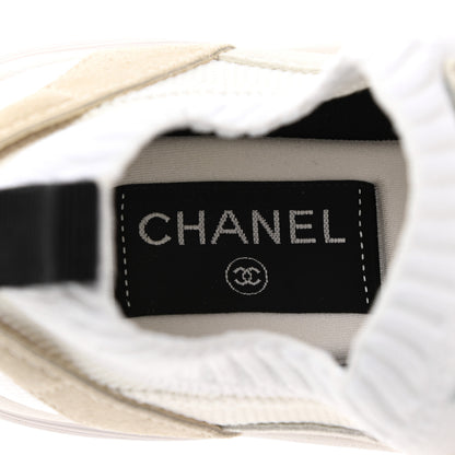 Chanel Mesh Suede Fabric Womens CC Sneakers 37 White Ivory Light Beige 6 of 7
