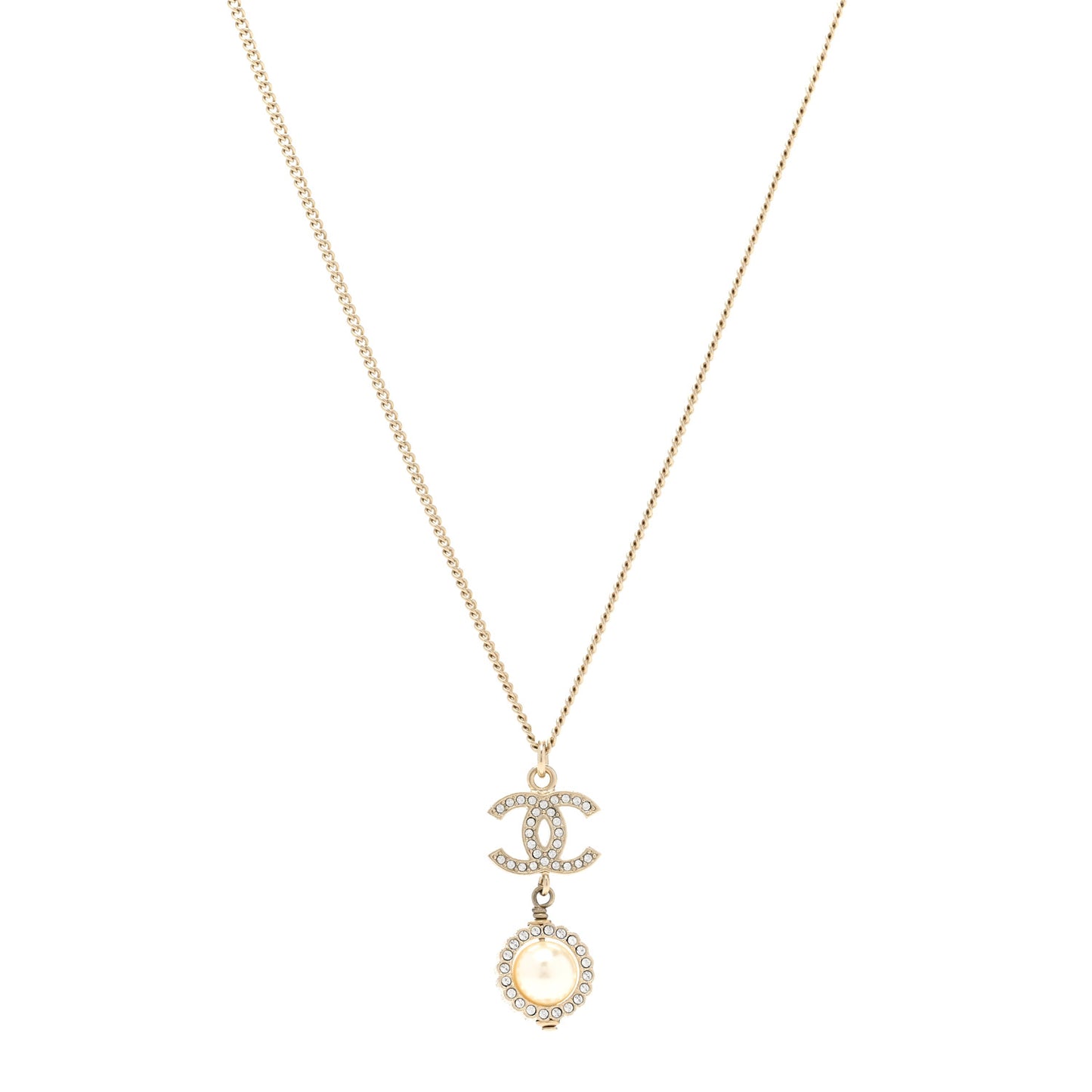 Crystal Pearl CC Lace Camellia Necklace Gold