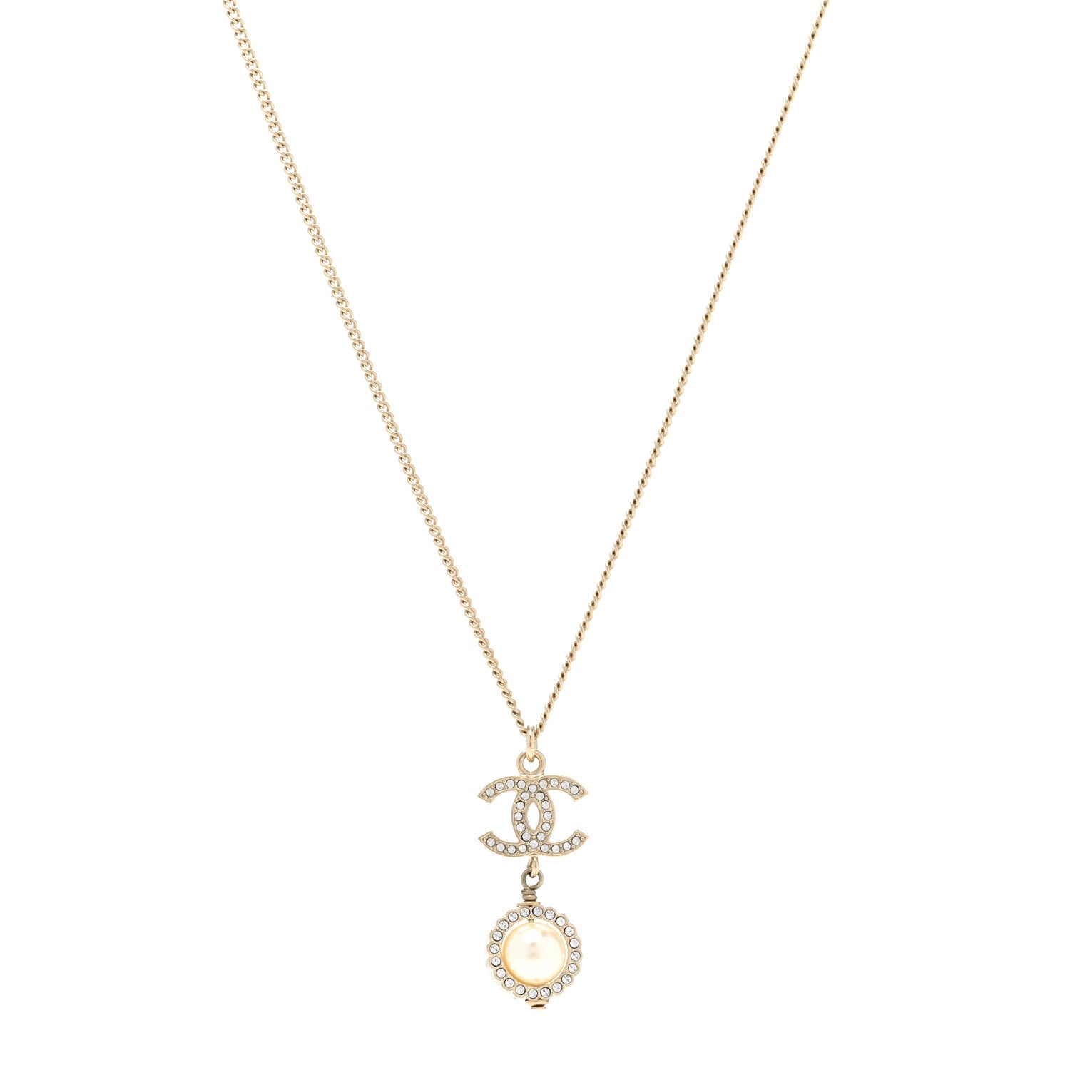 Chanel Crystal Pearl CC Lace Camellia Necklace Gold 1 of 5