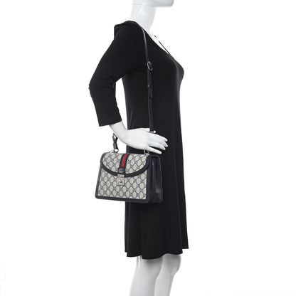 Gucci GG Supreme Monogram Textured Dollar Calfskin Web Small Ophidia Padlock Top Handle Bag Beige Blue 2 of 10