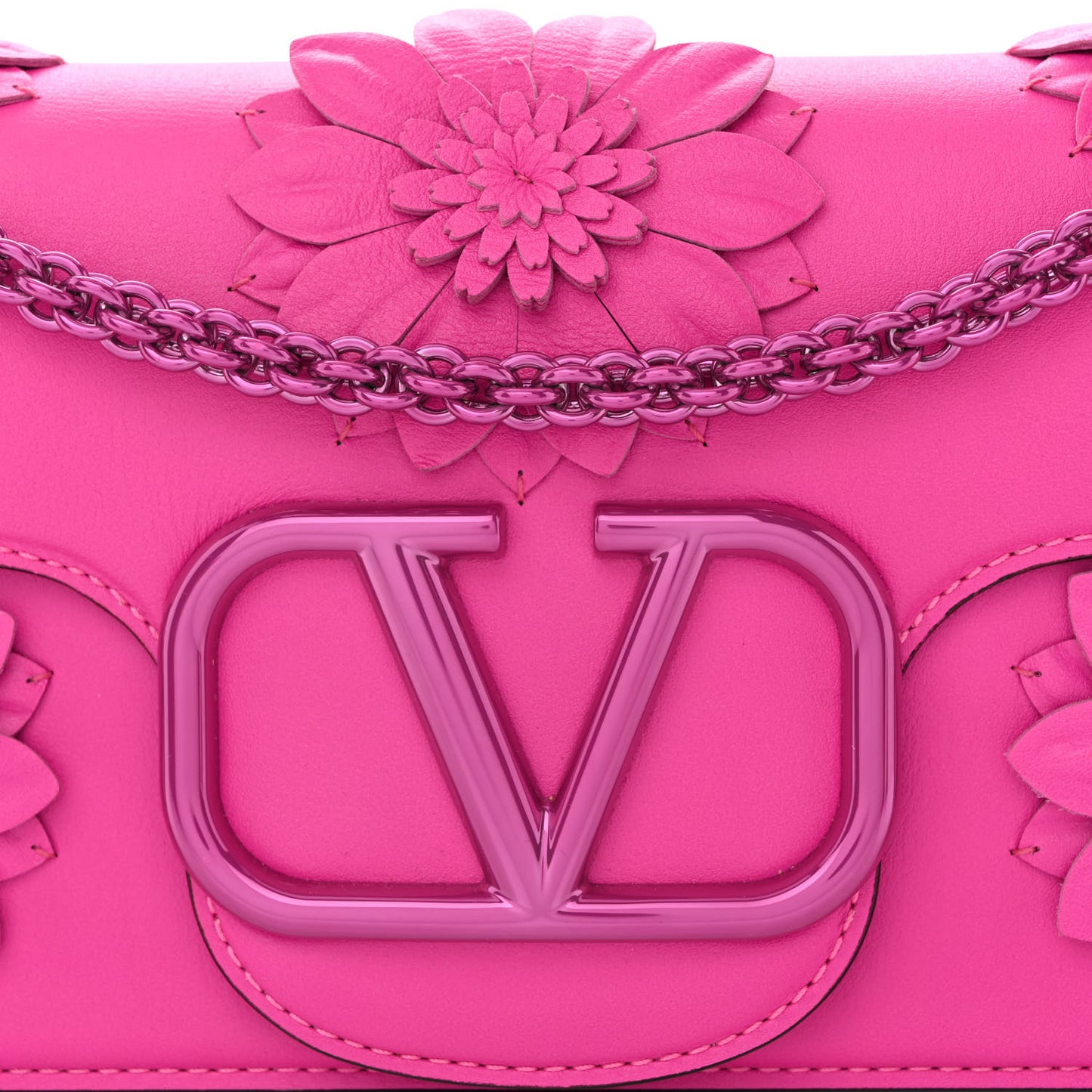 Calfskin Floral Embellished Monochrome Vlogo Loco Shoulder Bag Pink PP