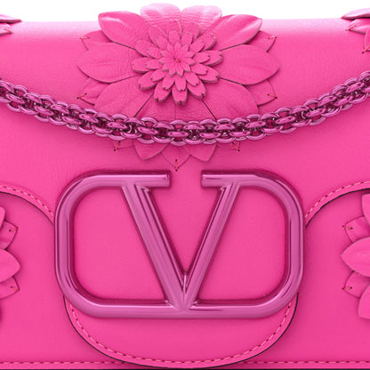 Valentino Garavani Calfskin Floral Embellished Monochrome Vlogo Loco Shoulder Bag Pink PP 10 of 12