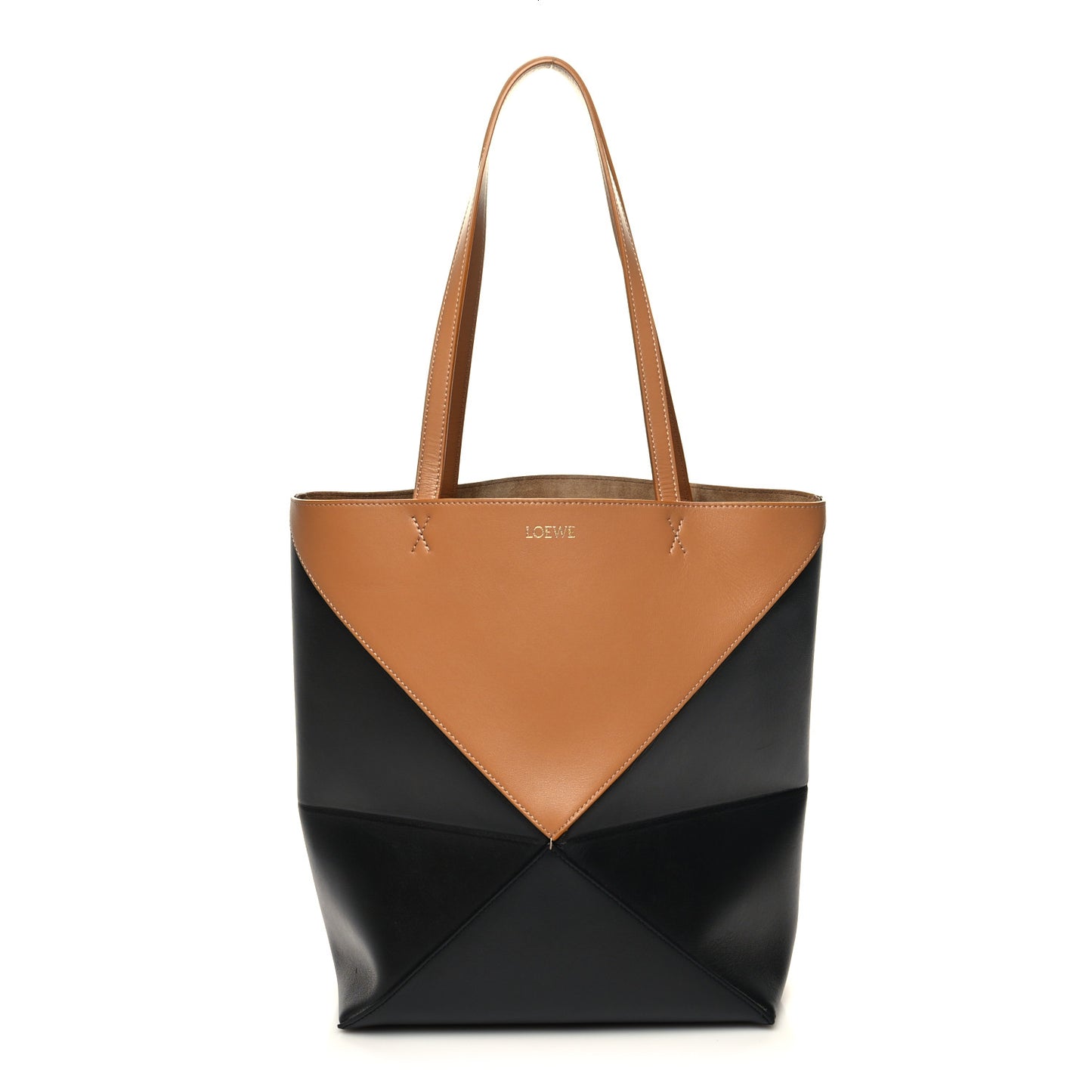 Shiny Calfskin Medium Puzzle Fold Tote Warm Desert Black