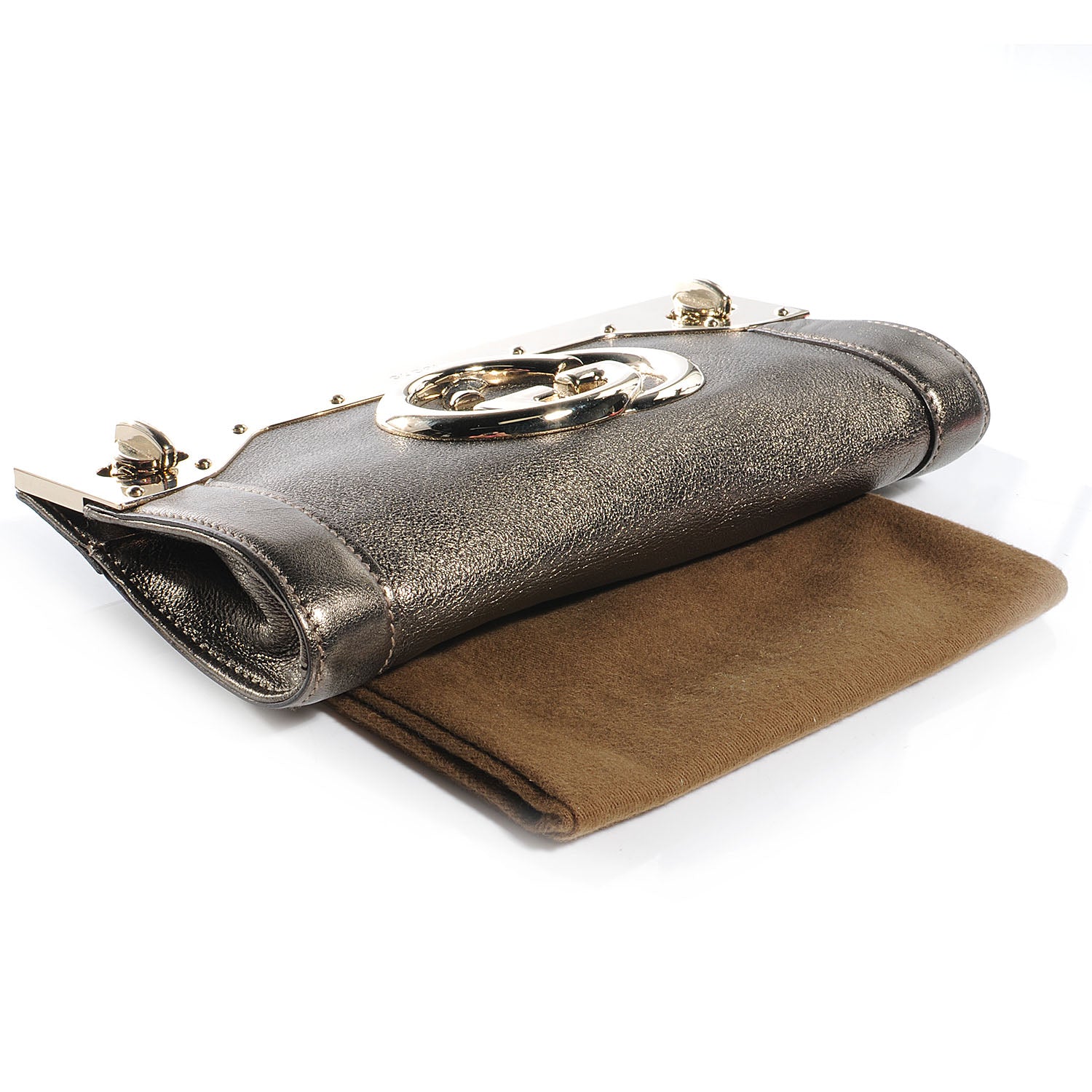 Gucci Metallic Calfskin Britt Clutch Pewter 4 of 8