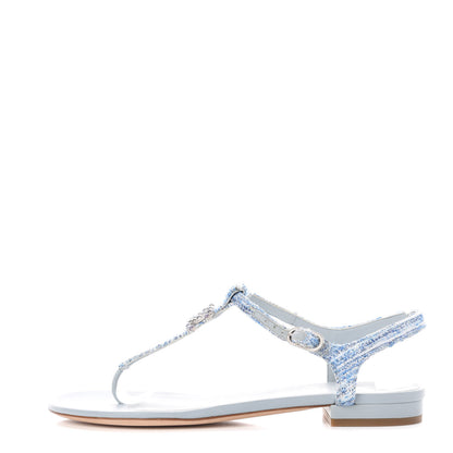Chanel Fantasy Tweed CC Flat Sandals 37 Light Blue 1 of 9