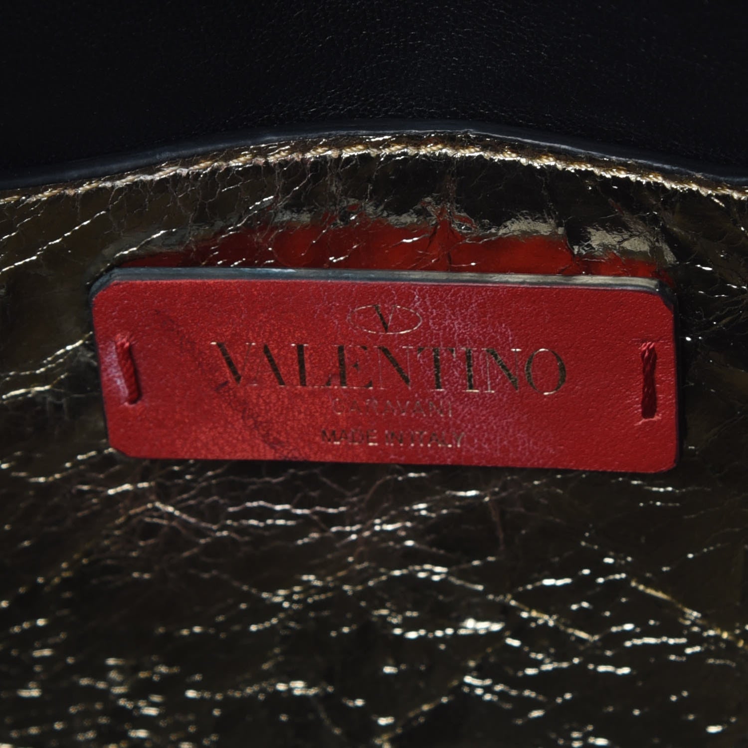 Valentino Garavani Metallic Wrinkled Lambskin V Rivet Chain Clutch Mekong 8 of 9