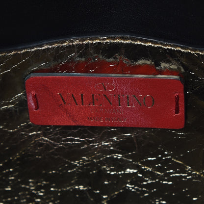 Valentino Garavani Metallic Wrinkled Lambskin V Rivet Chain Clutch Mekong 8 of 9
