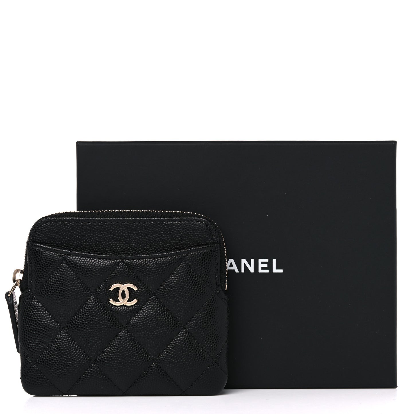 Caviar Quilted Zip Card Holder Wallet Black