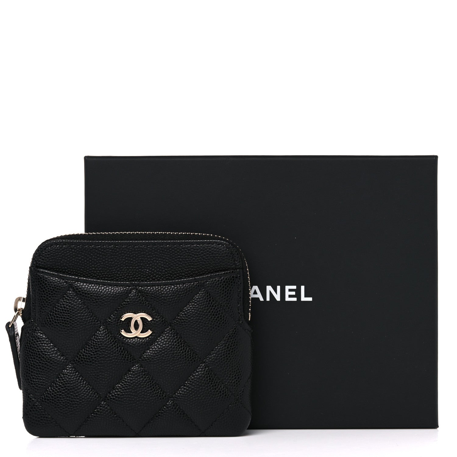 Chanel Caviar Quilted Zip Card Holder Wallet Black 10 of 10