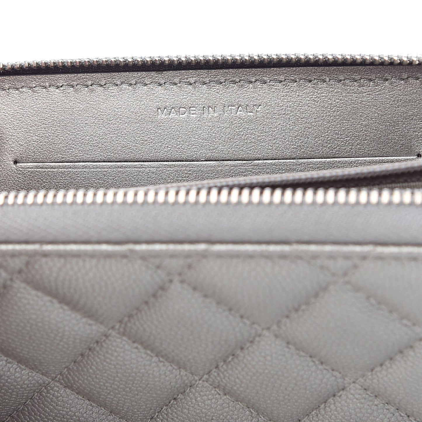 Metallic Caviar Quilted Medium Maxi CC Zip Around Wallet Grey