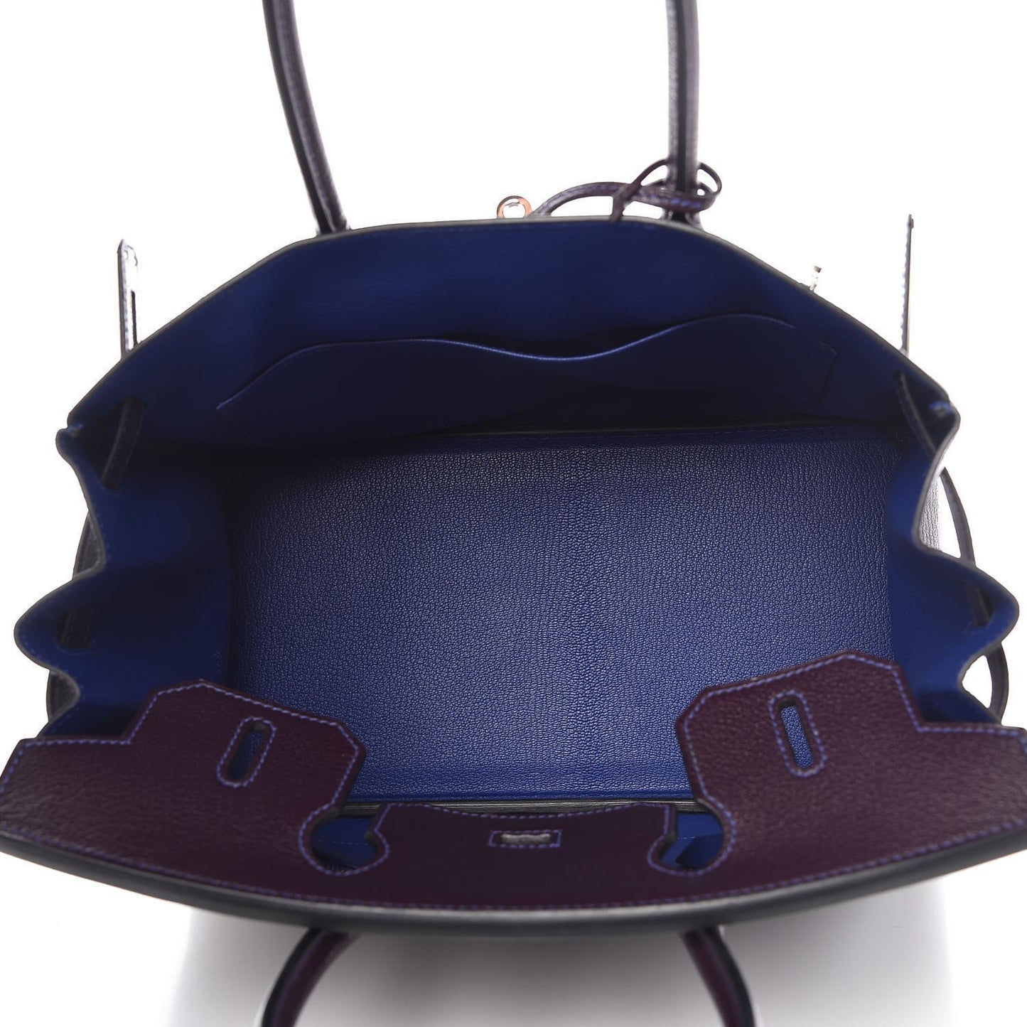 Chevre Mysore Bi-Color Horseshoe Birkin 30 Raisin Bleu Electrique