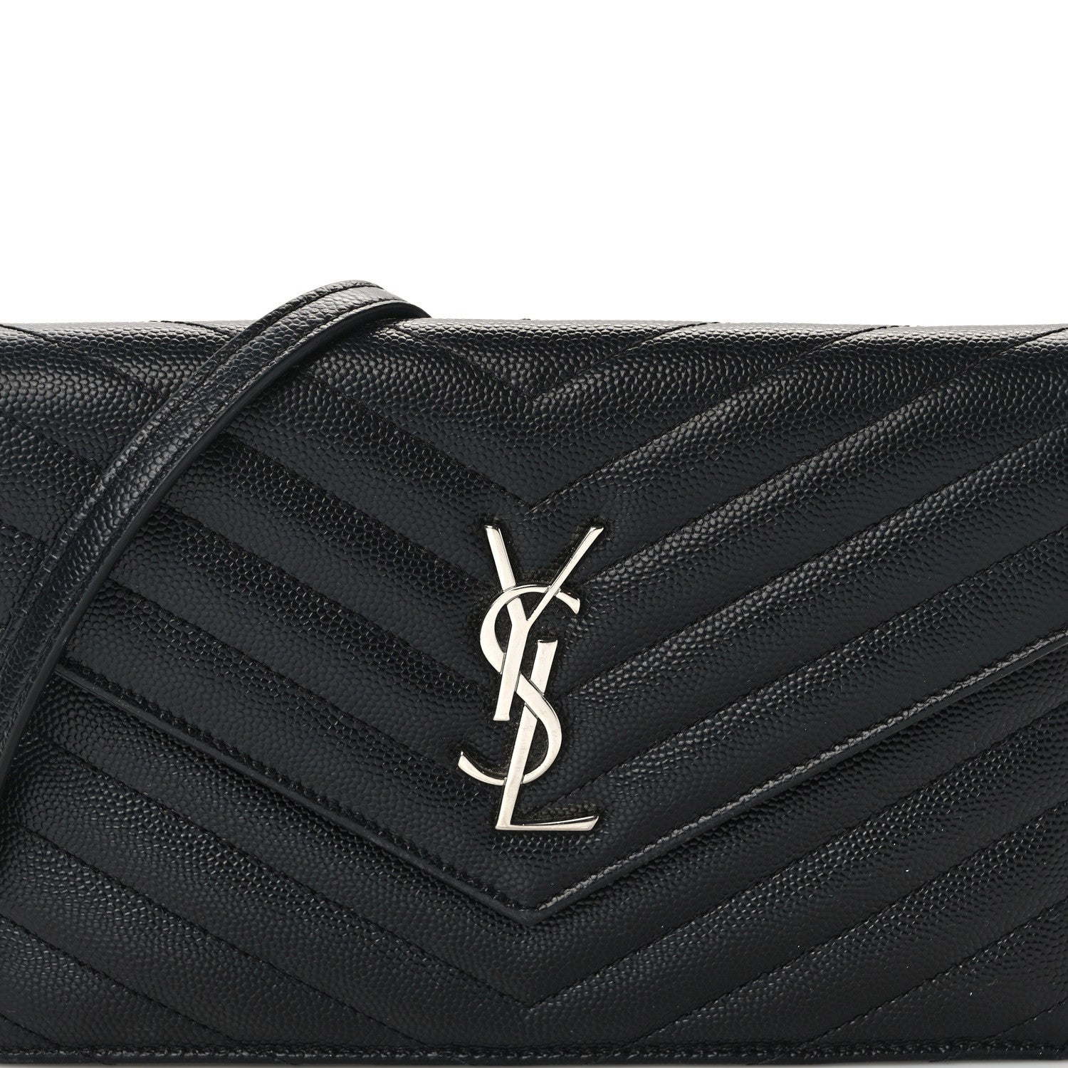 Saint Laurent Grain De Poudre Matelasse Chevron Monogram Envelope Chain Wallet Black 7 of 15