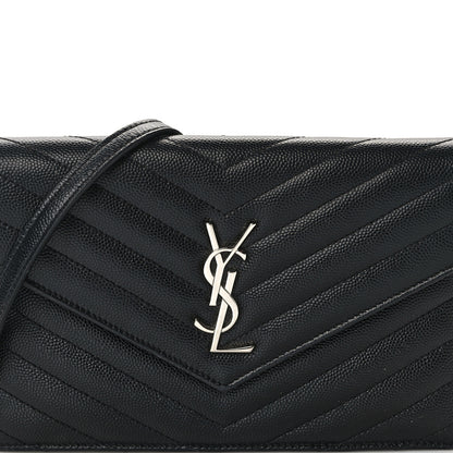 Saint Laurent Grain De Poudre Matelasse Chevron Monogram Envelope Chain Wallet Black 7 of 15