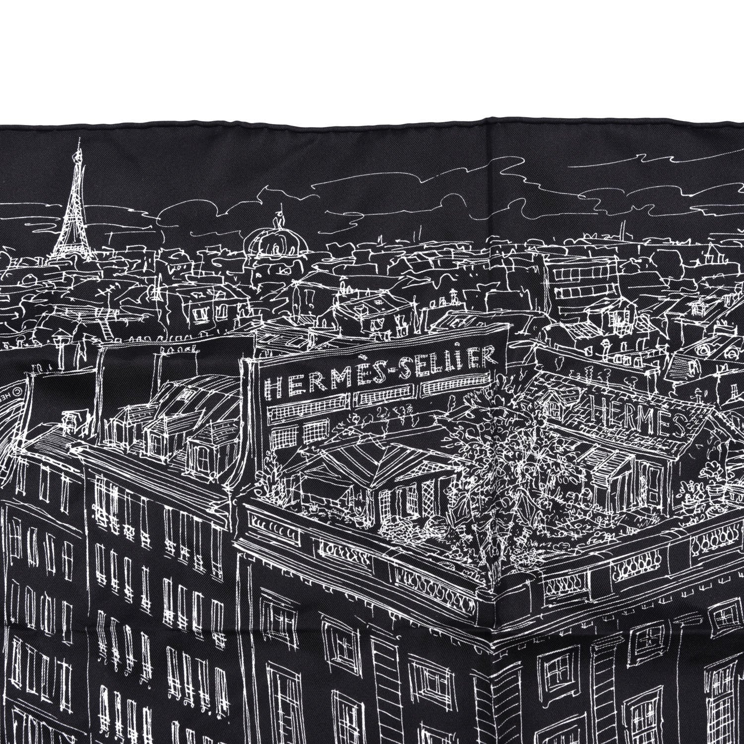 Hermes Silk Un Jardin Sur Le Toit Pocket Square Black White 6 of 6